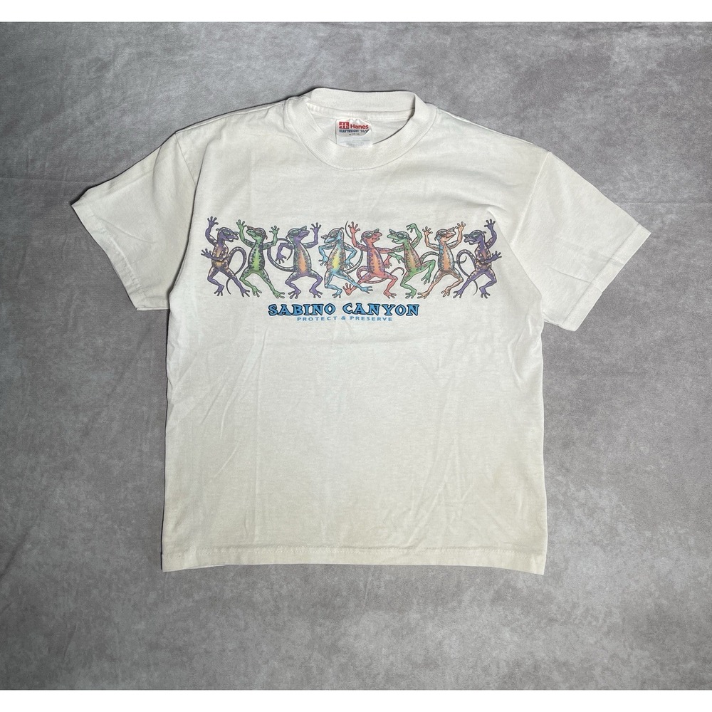 Vintage Sabino Canyon Shirt Youth Medium 10-12 White Nature Tee Hiking USA 90s